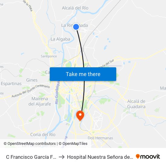 C Francisco García Fuente to Hospital Nuestra Señora de Valme map