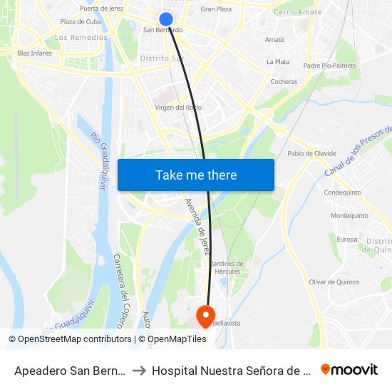 Apeadero San Bernardo to Hospital Nuestra Señora de Valme map