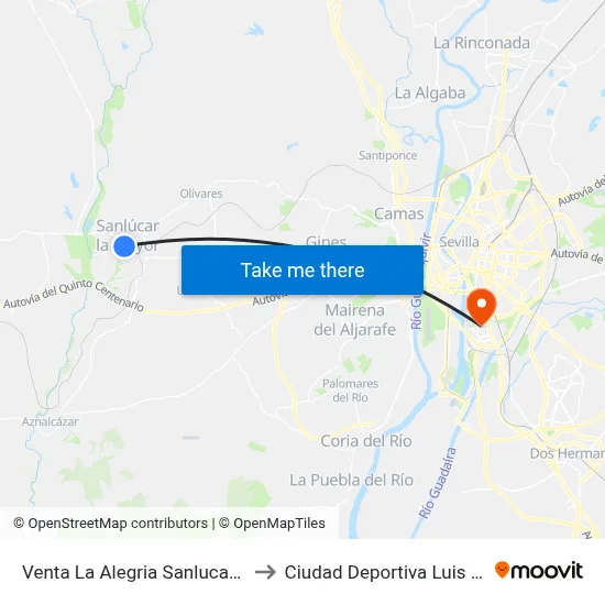 Venta La Alegria Sanlucar M. (V) to Ciudad Deportiva Luis del Sol map