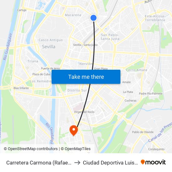 Carretera Carmona (Rafael Alberti) to Ciudad Deportiva Luis del Sol map