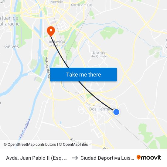 Avda. Juan Pablo II (Esq. Pablo Vi) to Ciudad Deportiva Luis del Sol map