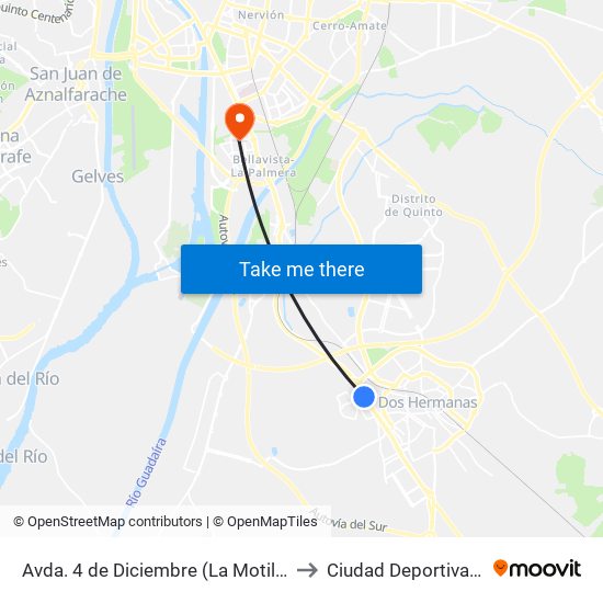 Avda. 4 de Diciembre (La Motilla - Sevilla Factory) to Ciudad Deportiva Luis del Sol map