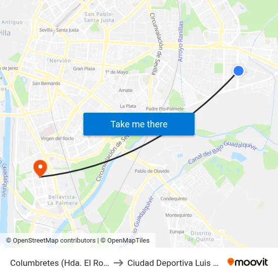 Columbretes (Hda. El Rosario) to Ciudad Deportiva Luis del Sol map