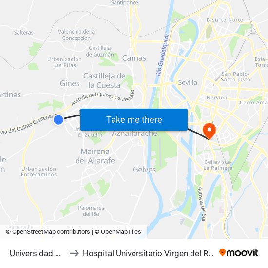 Universidad Ceu to Hospital Universitario Virgen del Rocío map