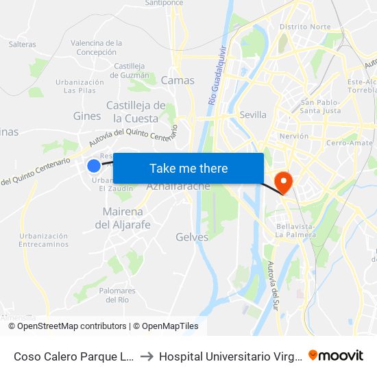 Coso Calero Parque Los Alamos to Hospital Universitario Virgen del Rocío map