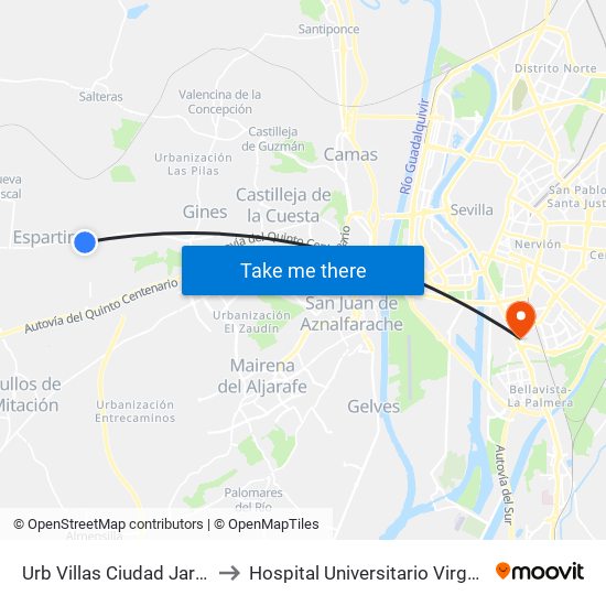 Urb Villas Ciudad Jardin Triana to Hospital Universitario Virgen del Rocío map