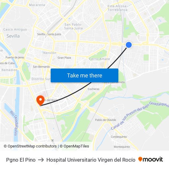 Pgno El Pino to Hospital Universitario Virgen del Rocío map