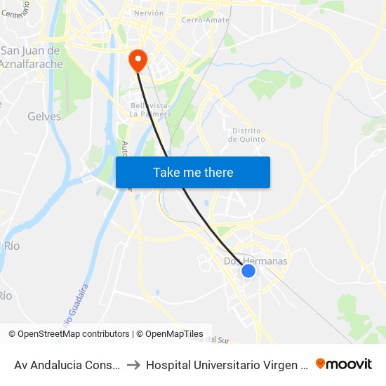 Av Andalucia Consultorio to Hospital Universitario Virgen del Rocío map