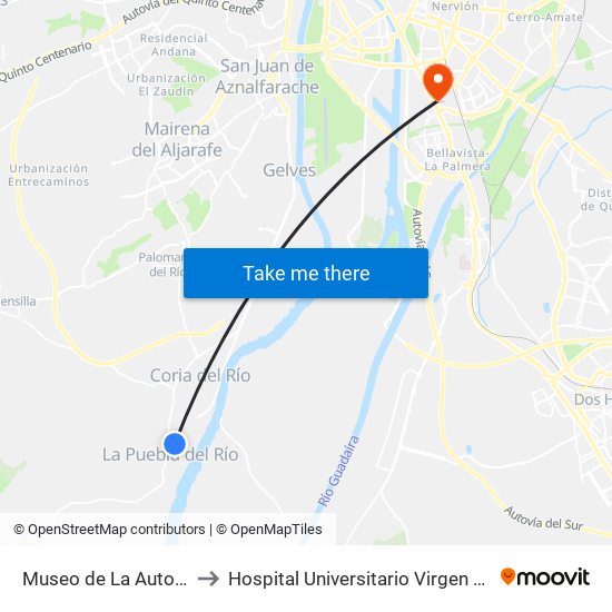 Museo de La Autonomia to Hospital Universitario Virgen del Rocío map