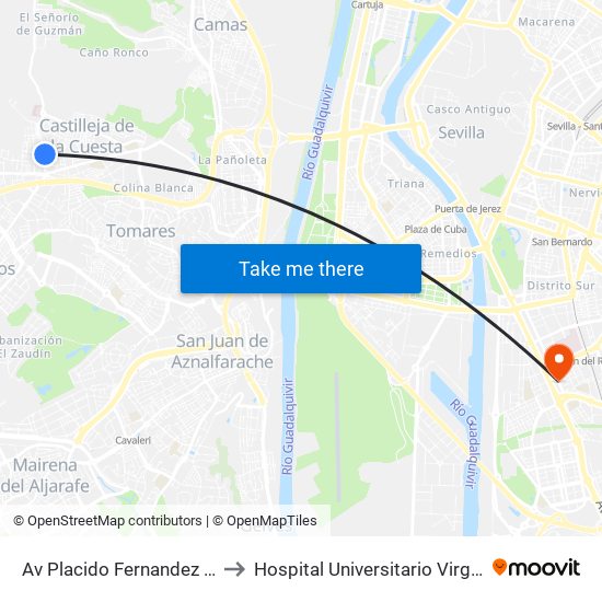 Av Placido Fernandez Viagas (V) to Hospital Universitario Virgen del Rocío map