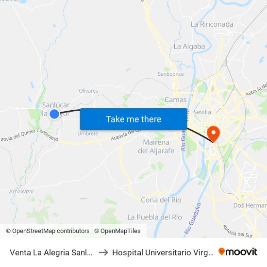 Venta La Alegria Sanlucar M. (V) to Hospital Universitario Virgen del Rocío map