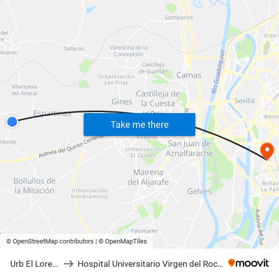 Urb El Loreto to Hospital Universitario Virgen del Rocío map