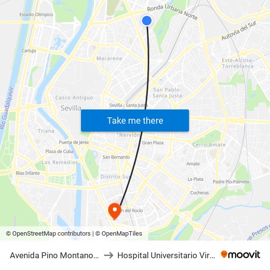 Avenida Pino Montano (San Diego) to Hospital Universitario Virgen del Rocío map