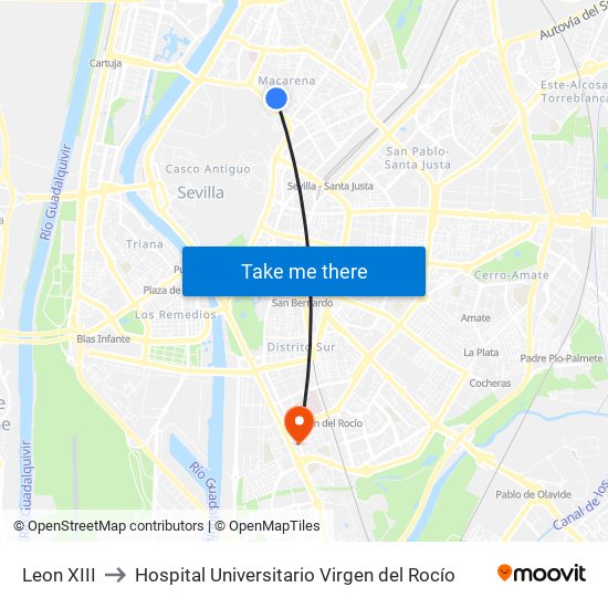Leon XIII to Hospital Universitario Virgen del Rocío map