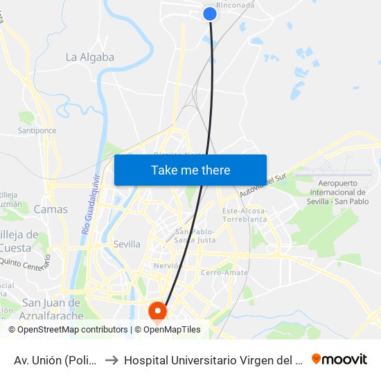 Av. Unión (Policía) to Hospital Universitario Virgen del Rocío map
