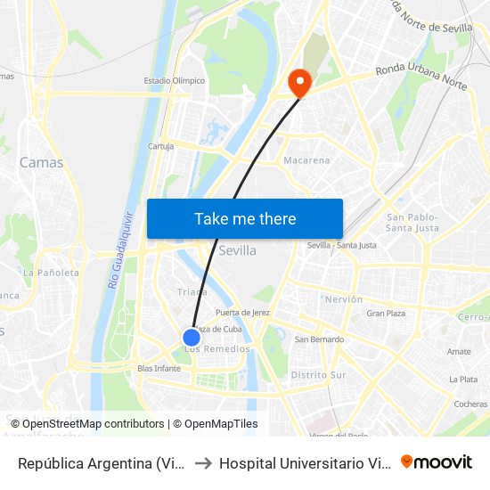 República Argentina (Virgen de África) to Hospital Universitario Virgen Macarena map