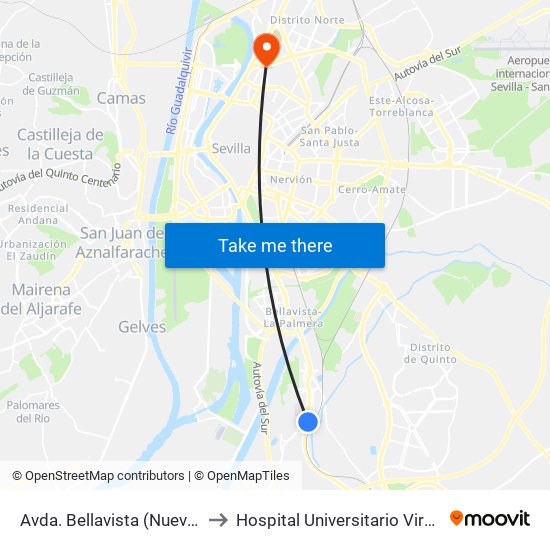 Avda. Bellavista (Nueva Bellavista) to Hospital Universitario Virgen Macarena map