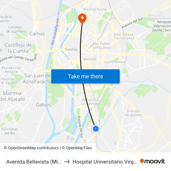Avenida Bellavista (Miguel Ángel) to Hospital Universitario Virgen Macarena map