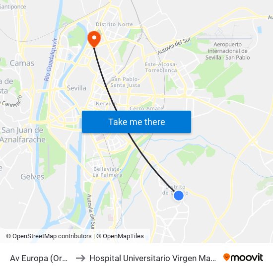 Av Europa (Orbita) to Hospital Universitario Virgen Macarena map