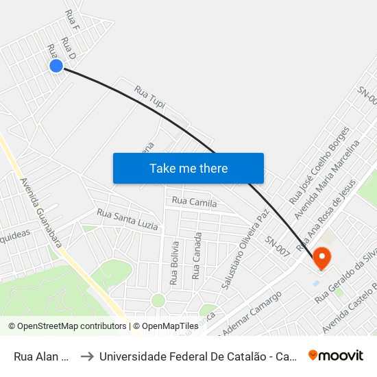 Rua Alan Mori to Universidade Federal De Catalão - Campus 01 map