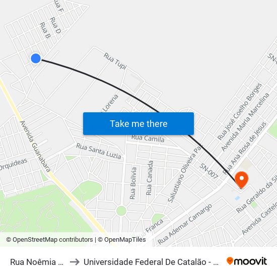 Rua Noêmia Biano to Universidade Federal De Catalão - Campus 01 map