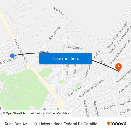 Ruas Das Azaléias to Universidade Federal De Catalão - Campus 01 map