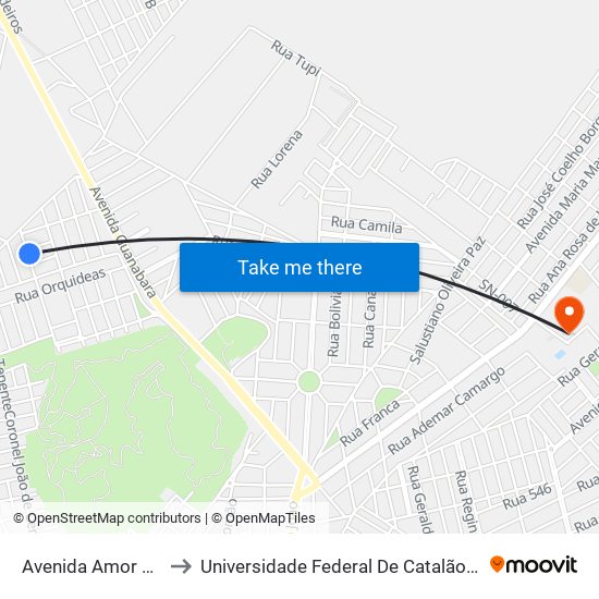 Avenida Amor Perfeito to Universidade Federal De Catalão - Campus 01 map