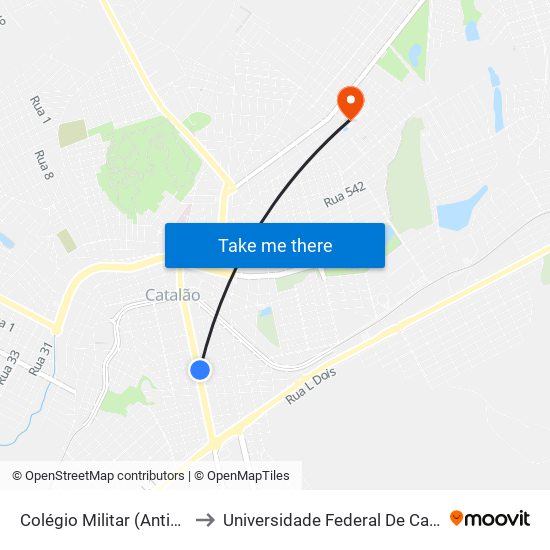 Colégio Militar (Antigo Polivalente) to Universidade Federal De Catalão - Campus 01 map