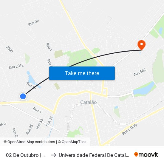 02 De Outubro | Parada 02 to Universidade Federal De Catalão - Campus 01 map