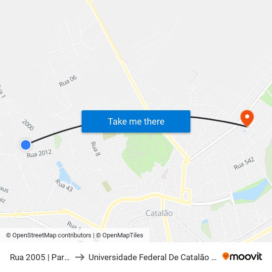 Rua 2005 | Parada 03 to Universidade Federal De Catalão - Campus 01 map
