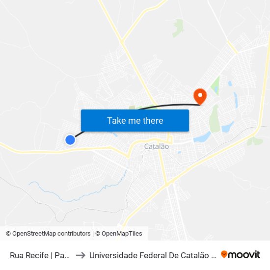 Rua Recife | Parada 01 to Universidade Federal De Catalão - Campus 01 map