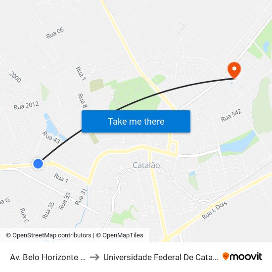 Av. Belo Horizonte | Parada 02 to Universidade Federal De Catalão - Campus 01 map