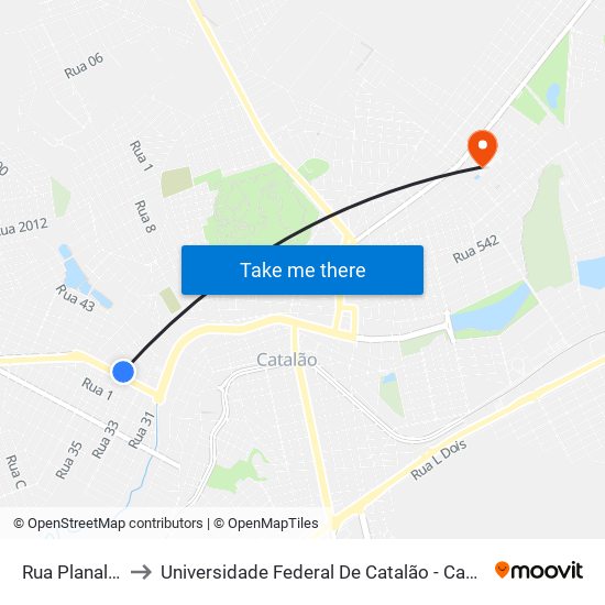 Rua Planaltina to Universidade Federal De Catalão - Campus 01 map