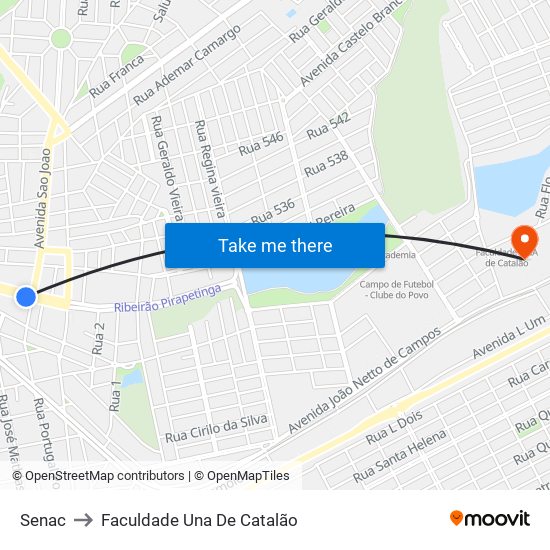 Senac to Faculdade Una De Catalão map