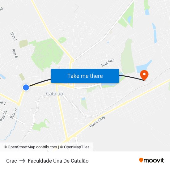 Crac to Faculdade Una De Catalão map
