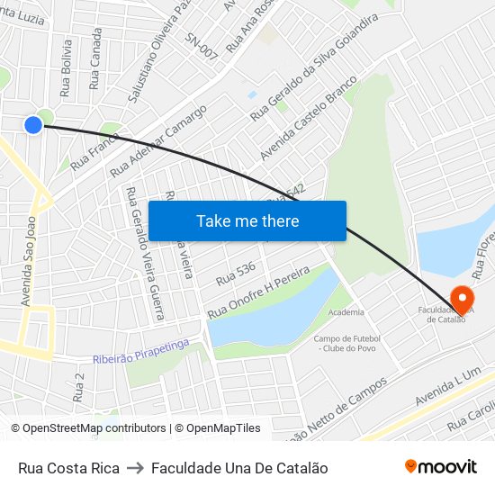 Rua Costa Rica to Faculdade Una De Catalão map