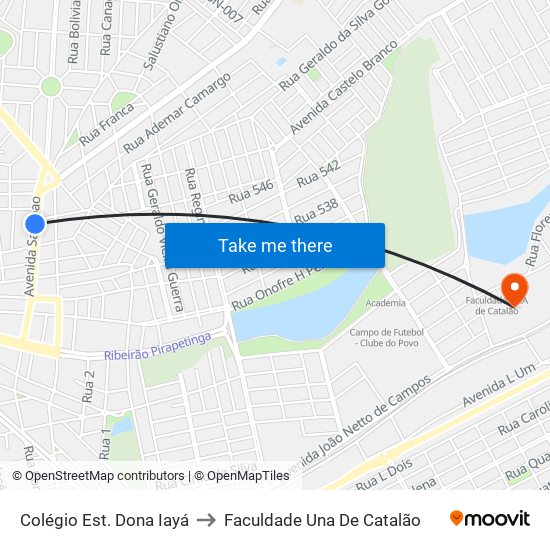 Colégio Est. Dona Iayá to Faculdade Una De Catalão map