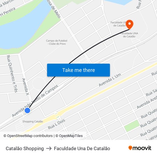 Catalão Shopping to Faculdade Una De Catalão map