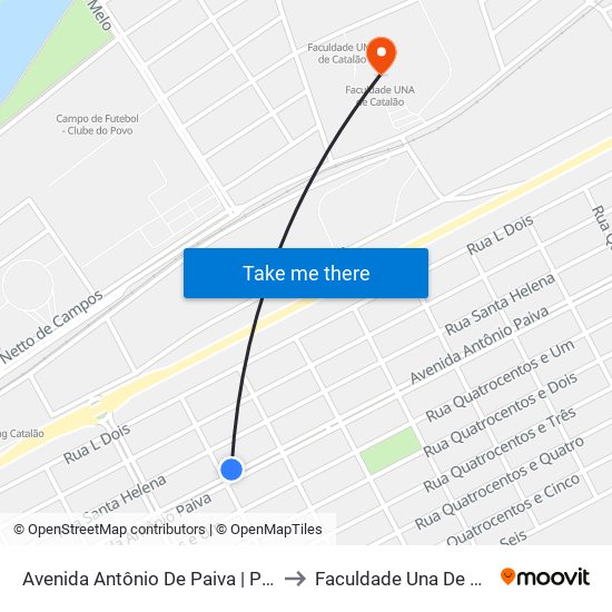 Avenida Antônio De Paiva | Parada 03 to Faculdade Una De Catalão map