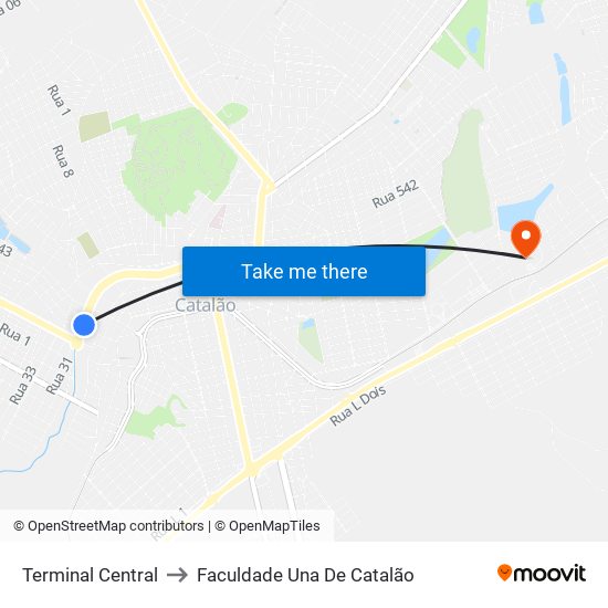 Terminal Central to Faculdade Una De Catalão map