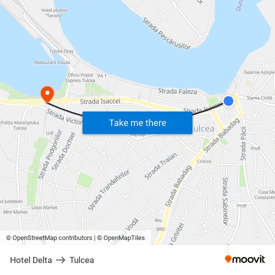 Hotel Delta to Tulcea map