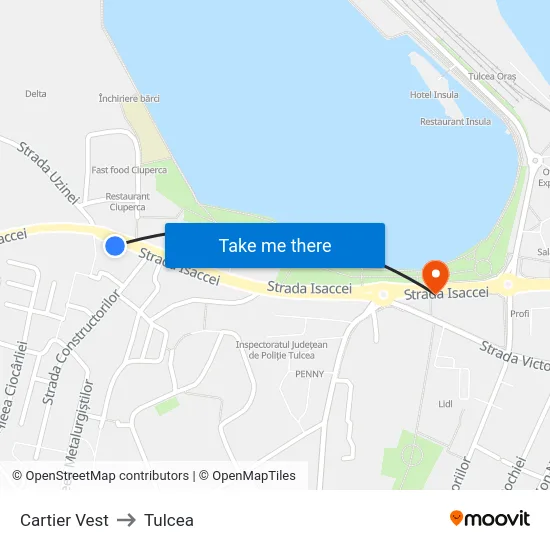 Cartier Vest to Tulcea map