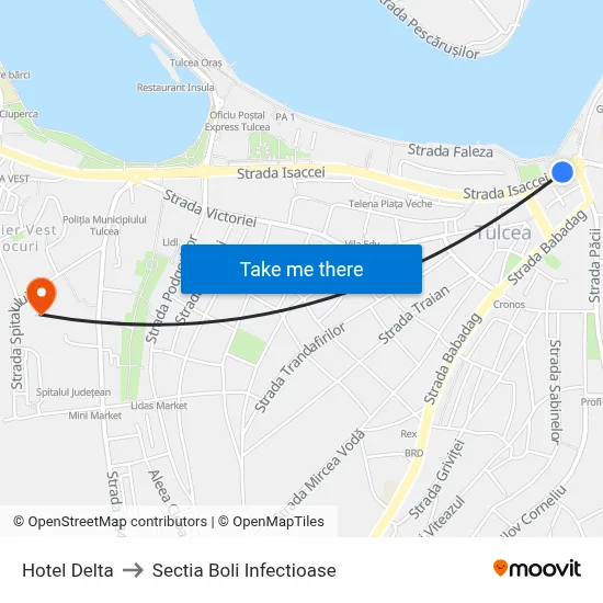 Hotel Delta to Sectia Boli Infectioase map