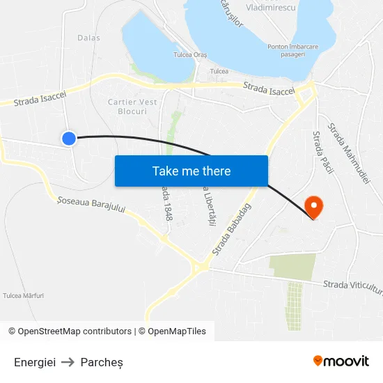 Energiei to Parcheș map