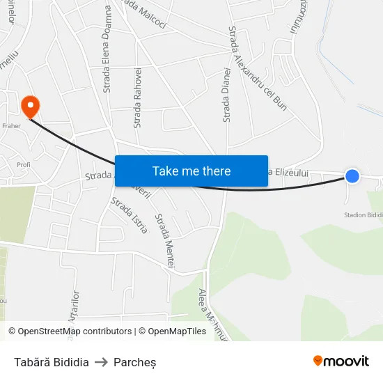 Tabără Bididia to Parcheș map