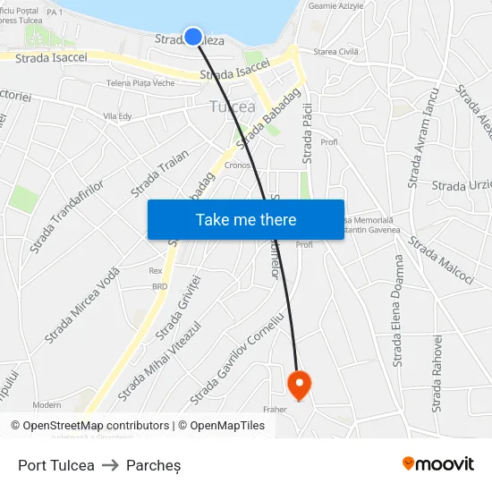 Port Tulcea to Parcheș map