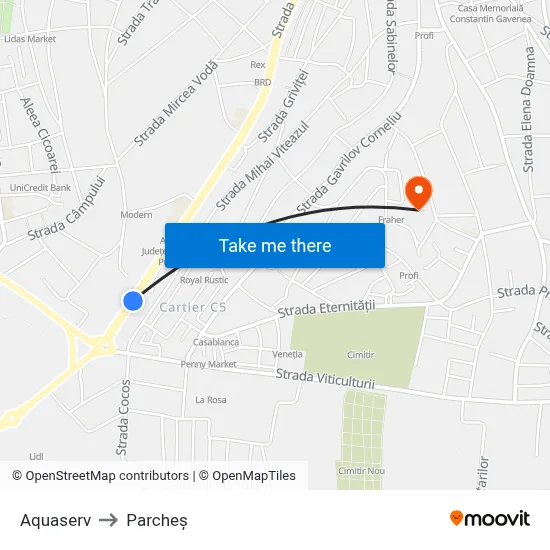 Aquaserv to Parcheș map