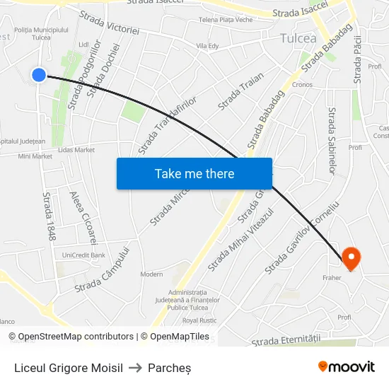 Liceul Grigore Moisil to Parcheș map
