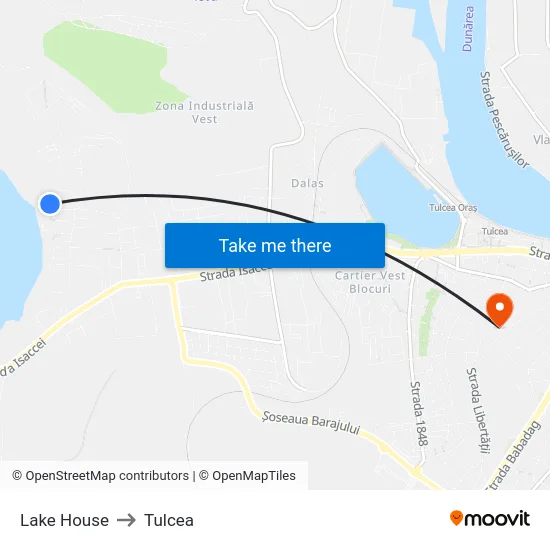 Lake House to Tulcea map