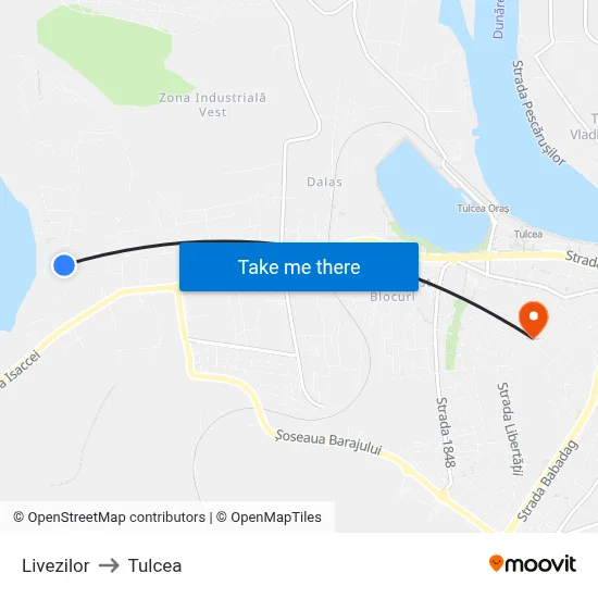 Livezilor to Tulcea map